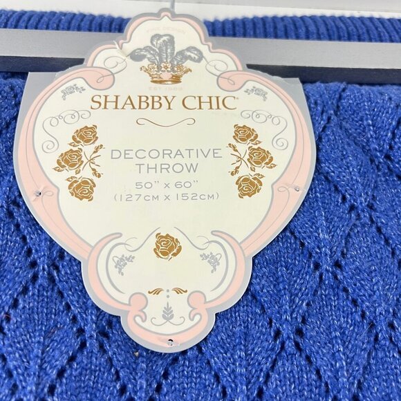 Shabby Chic  Decorative Throw Blanket 50" X 60" Blue Knit polyester   NWT - Picture 7 of 7